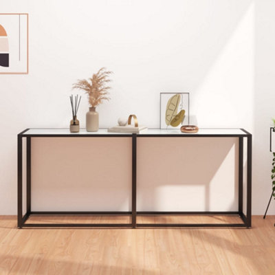 Berkfield Console Table White Marble 180x35x75.5cm Tempered Glass