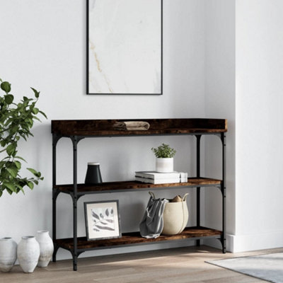 Berkfield Console Table with Shelves Smoked Oak 100x30x80 cm