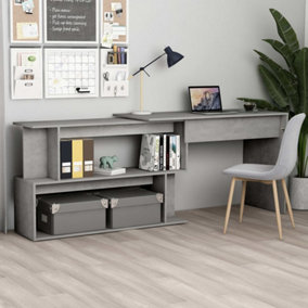 Berkfield Corner Desk Concrete Grey 200x50x76 cm Engineered Wood