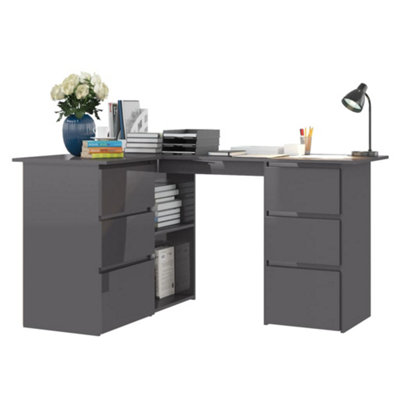 Berkfield Corner Desk High Gloss Grey 145x100x76 cm Engineered Wood