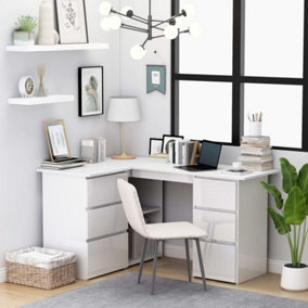 Berkfield Corner Desk High Gloss White 145x100x76 cm Engineered Wood