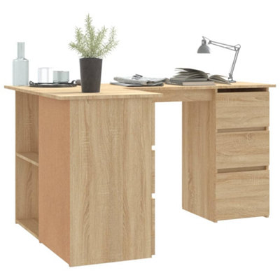 Berkfield Corner Desk Sonoma Oak 145x100x76 cm Engineered Wood