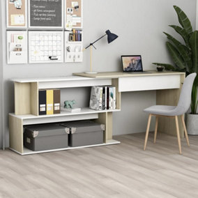 Berkfield Corner Desk White and Sonoma Oak 200x50x76 cm Engineered Wood