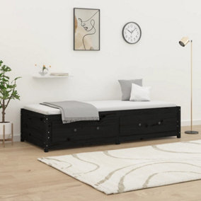 Berkfield Day Bed Black 90x190 cm Single Solid Wood Pine