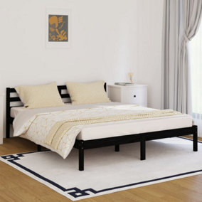Berkfield Day Bed Solid Wood Pine 160x200 cm King Size Black