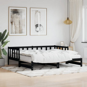 Berkfield Day Bed with Trundle Black 90x190 cm Solid Wood Pine