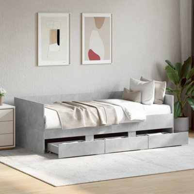 Berkfield Daybed with Drawers without Mattress Concrete Grey 90x200 cm