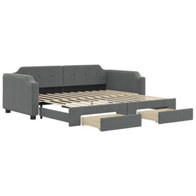 Berkfield Daybed with Trundle and Drawers Dark Grey 90x190 cm Fabric