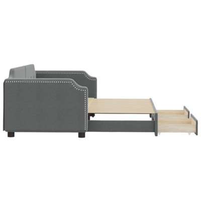 Berkfield Daybed with Trundle and Drawers Dark Grey 90x190 cm Fabric