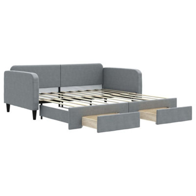 Berkfield Daybed with Trundle and Drawers Light Grey 90x190 cm Fabric