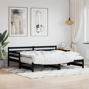 Berkfield Daybed with Trundle Black 90x200 cm Solid Wood Pine