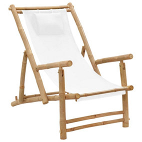 Berkfield Deck Chair Bamboo and Canvas Cream White