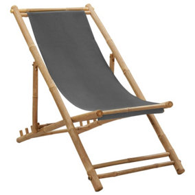 Berkfield Deck Chair Bamboo and Canvas Dark Grey