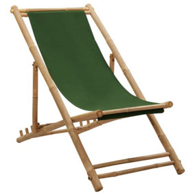 Berkfield Deck Chair Bamboo and Canvas Green