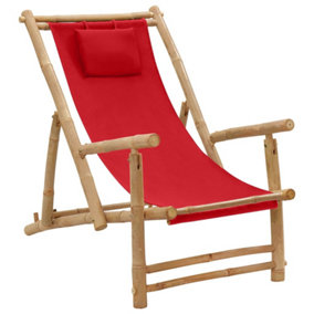 Berkfield Deck Chair Bamboo and Canvas Red