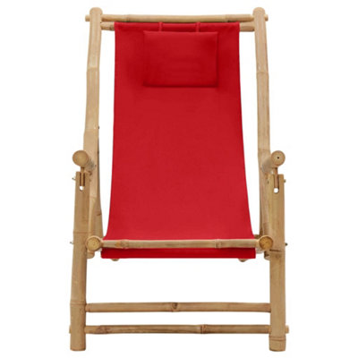 Berkfield Deck Chair Bamboo and Canvas Red
