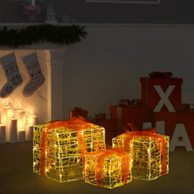 Berkfield Decorative Acrylic Christmas Gift Boxes 3 pcs Warm White