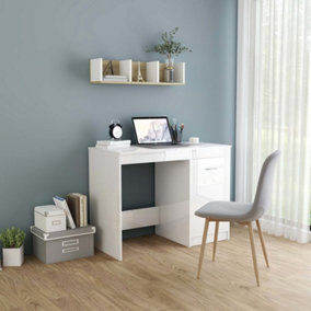 Berkfield Desk High Gloss White 100x50x76 cm Engineered Wood