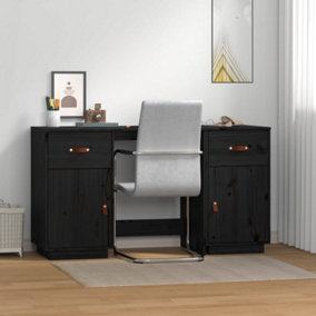Berkfield Desk with Cabinets Black 135x50x75 cm Solid Wood Pine