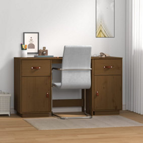 Berkfield Desk with Cabinets Honey Brown 135x50x75 cm Solid Wood Pine