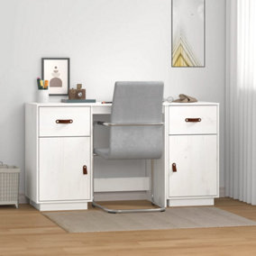 Berkfield Desk with Cabinets White 135x50x75 cm Solid Wood Pine