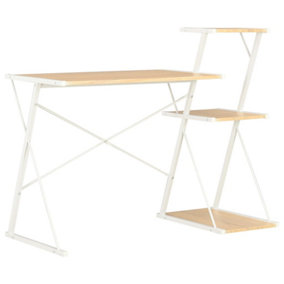 Berkfield Desk with Shelf White and Oak 116x50x93 cm