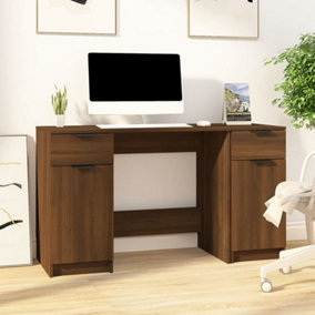 Berkfield Desk with Side Cabinet Brown Oak Engineered Wood