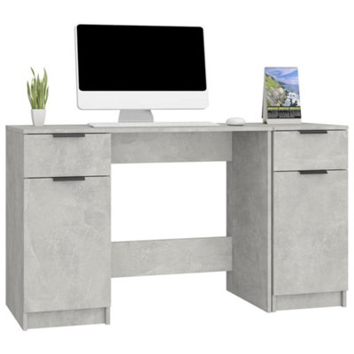 Berkfield Desk with Side Cabinet Concrete Grey Engineered Wood