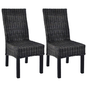 Berkfield Dining Chairs 2 pcs Black Kubu Rattan and Mango Wood