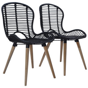 Berkfield Dining Chairs 2 pcs Black Natural Rattan