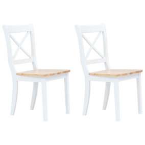 Berkfield Dining Chairs 2 pcs White and Light Wood Solid Rubber Wood