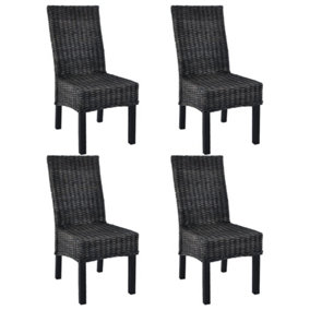Berkfield Dining Chairs 4 pcs Black Kubu Rattan and Mango Wood