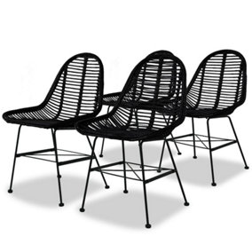 Berkfield Dining Chairs 4 pcs Black Natural Rattan
