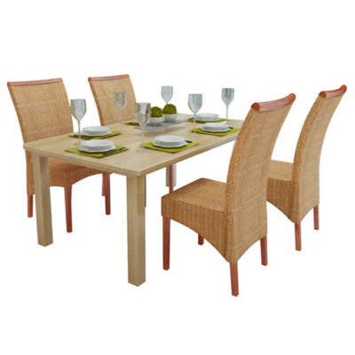 Berkfield Dining Chairs 4 pcs Brown Natural Rattan