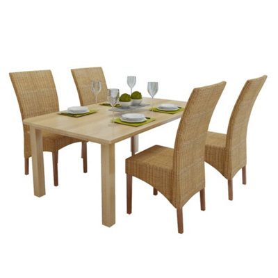 Berkfield Dining Chairs 4 pcs Brown Natural Rattan