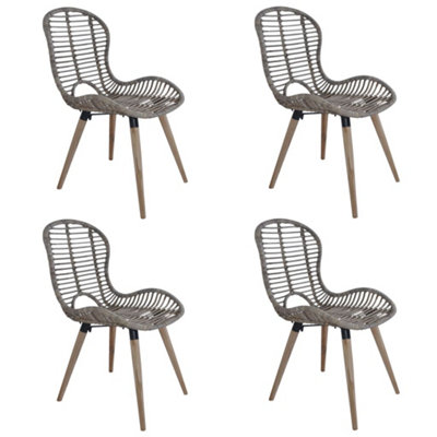 Berkfield Dining Chairs 4 pcs Brown Natural Rattan