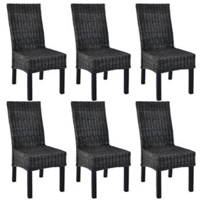 Berkfield Dining Chairs 6 pcs Black Kubu Rattan and Mango Wood