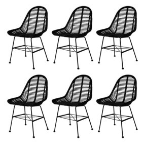 Berkfield Dining Chairs 6 pcs Black Natural Rattan