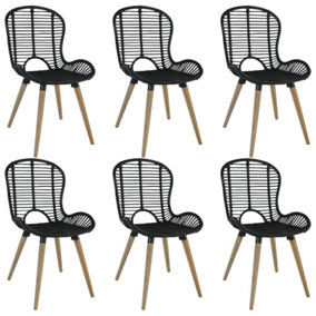 Berkfield Dining Chairs 6 pcs Black Natural Rattan