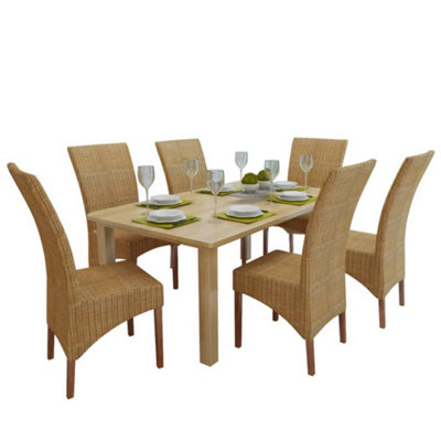 Berkfield Dining Chairs 6 pcs Brown Natural Rattan