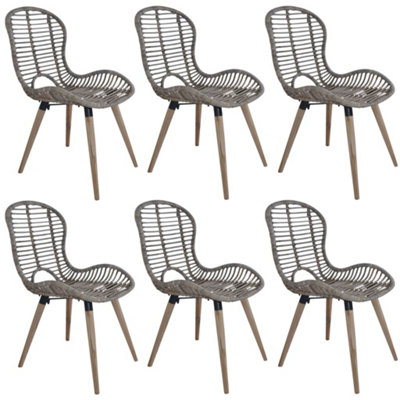 Berkfield Dining Chairs 6 pcs Brown Natural Rattan