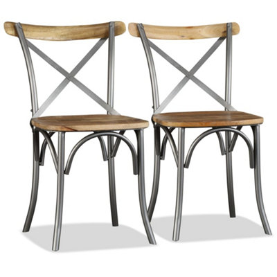 Berkfield Dining Chairs 6 pcs Solid Mango Wood and Steel Cross Back