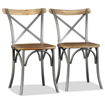 Berkfield Dining Chairs 6 pcs Solid Mango Wood and Steel Cross Back