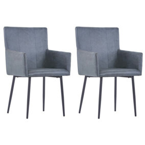 Berkfield Dining Chairs with Armrests 2 pcs Grey Faux Suede Leather