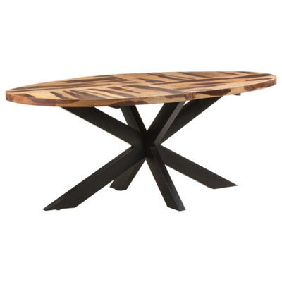 Berkfield Dining Table Oval 200x100x75cm Acacia Wood with Sheesham Finish | DIY at B&Q