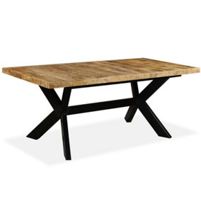 Berkfield Dining Table Solid Mango Wood and Steel Cross 180 cm