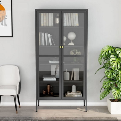 Berkfield Display Cabinet Anthracite 90x40x180 cm Steel and Tempered Glass