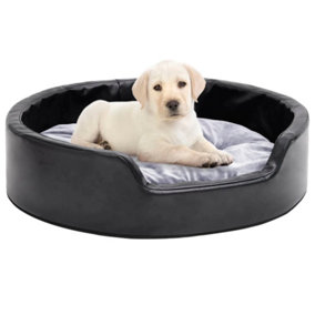 Berkfield Dog Bed Black and Grey 69x59x19 cm Plush and Faux Leather