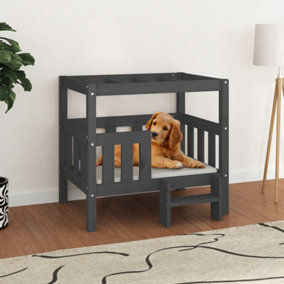 Berkfield Dog Bed Grey 75.5x63.5x70 cm Solid Wood Pine