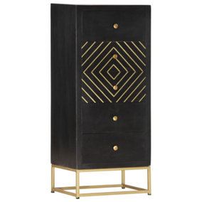 Berkfield Drawer Cabinet Black and Gold 45x30x105 cm Solid Mango Wood